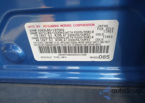 2016 Mitsubishi Outlander Sport 2.4 Sel z USA, uszkodzony, nr VIN JA4AP4AW4GZ031598